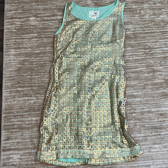 Anthropologie Gold Panes Sequin Shift Dress - Picture 2 of 3